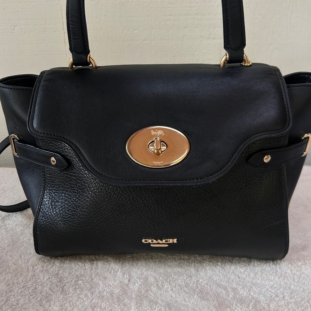 Coach Blake Flap Carryall Black Pebbled Leather 2Way Crossbody Handbag
